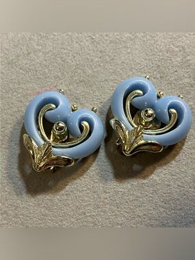Vintage Blue Heart Clip Earrings
